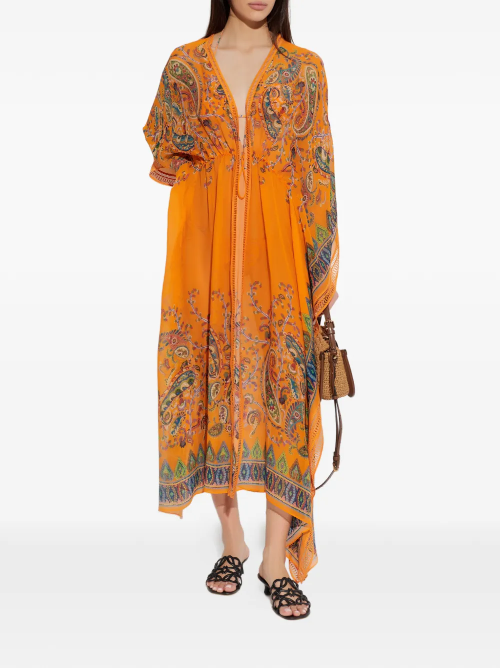 ETRO Midi-jurk met gehaakt detail en paisley-print Oranje