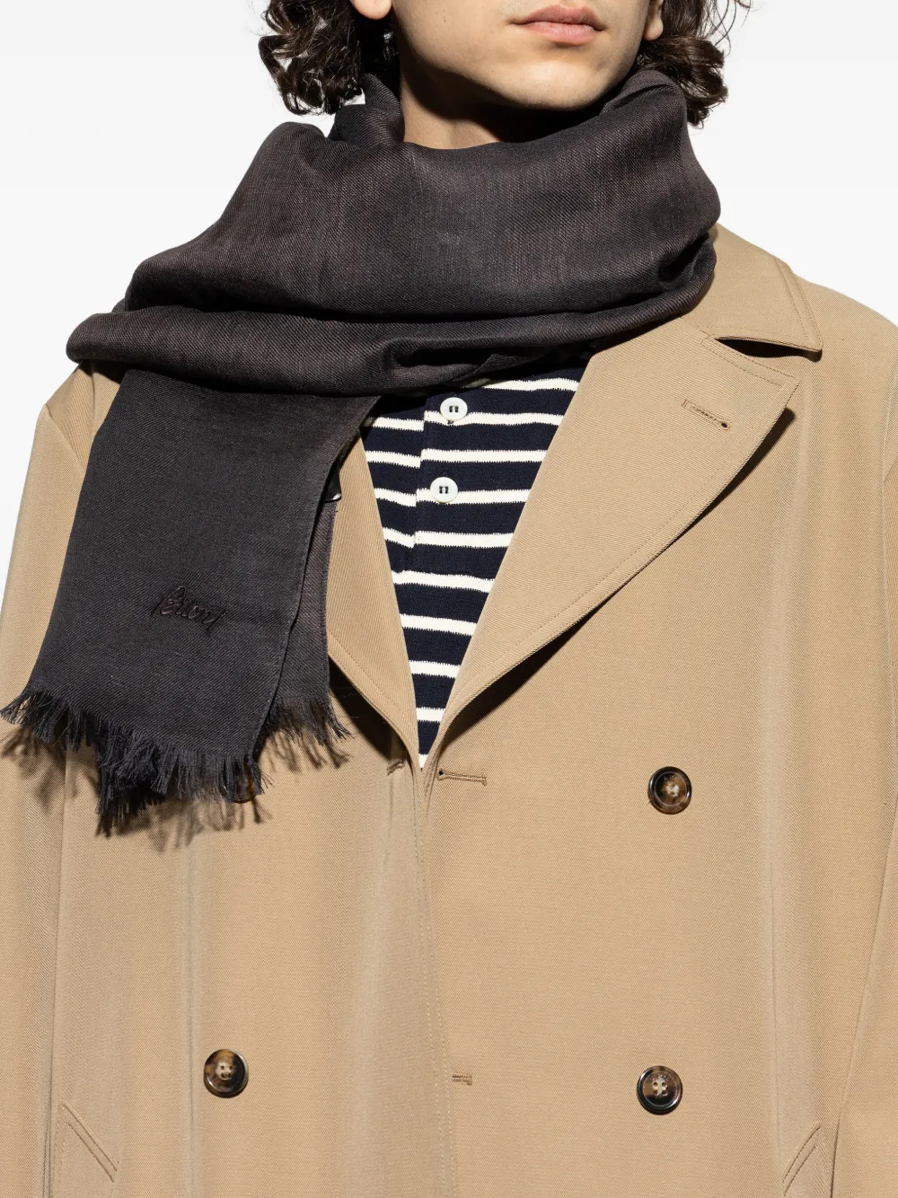 Brioni Sjaal met geborduurd logo Zwart