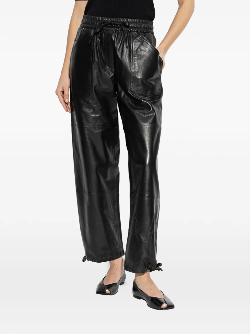  Jil Sander Drawstrings Leather Trousers - Black 