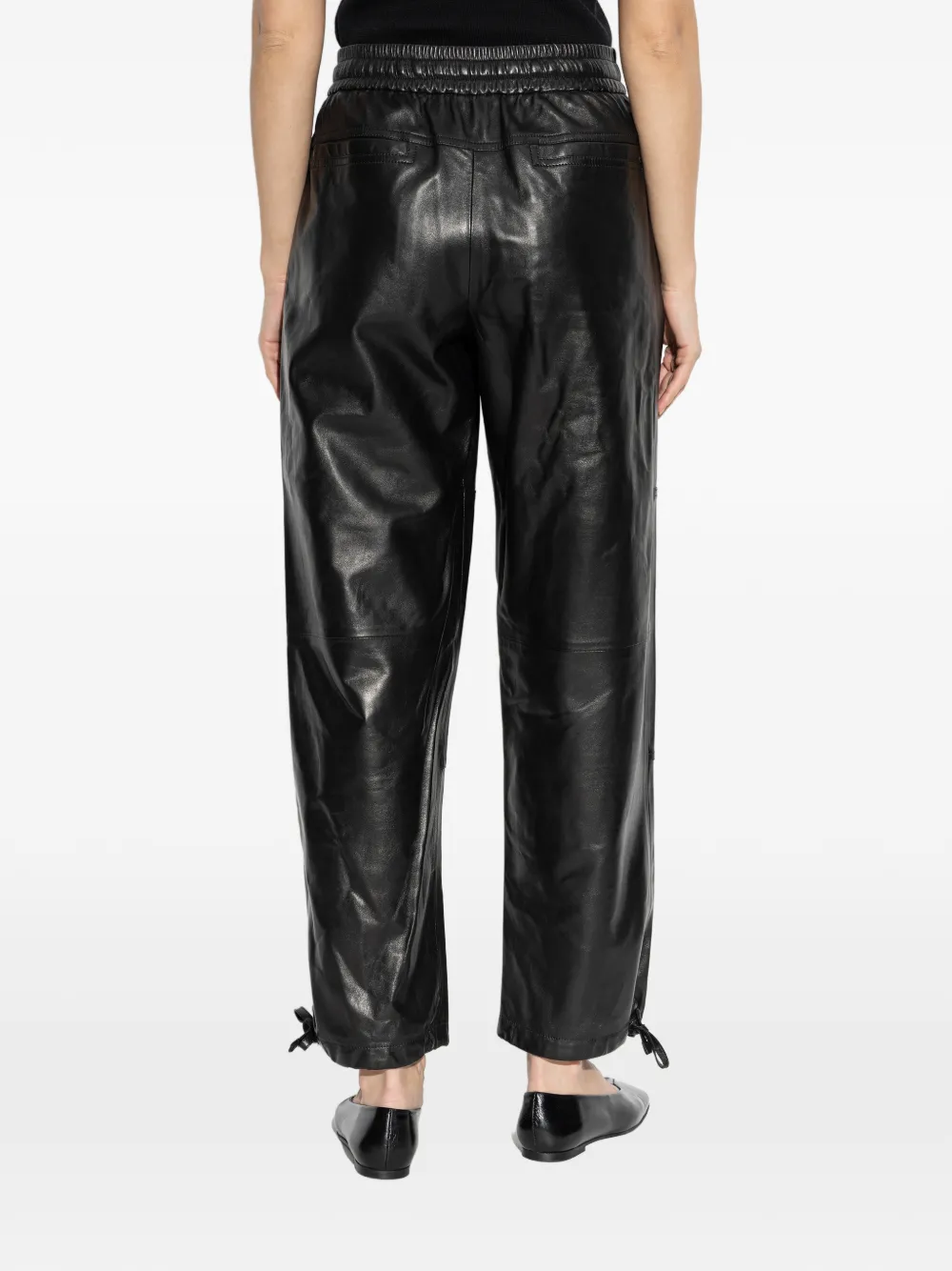 Jil Sander Leren broek met trekkoord Zwart