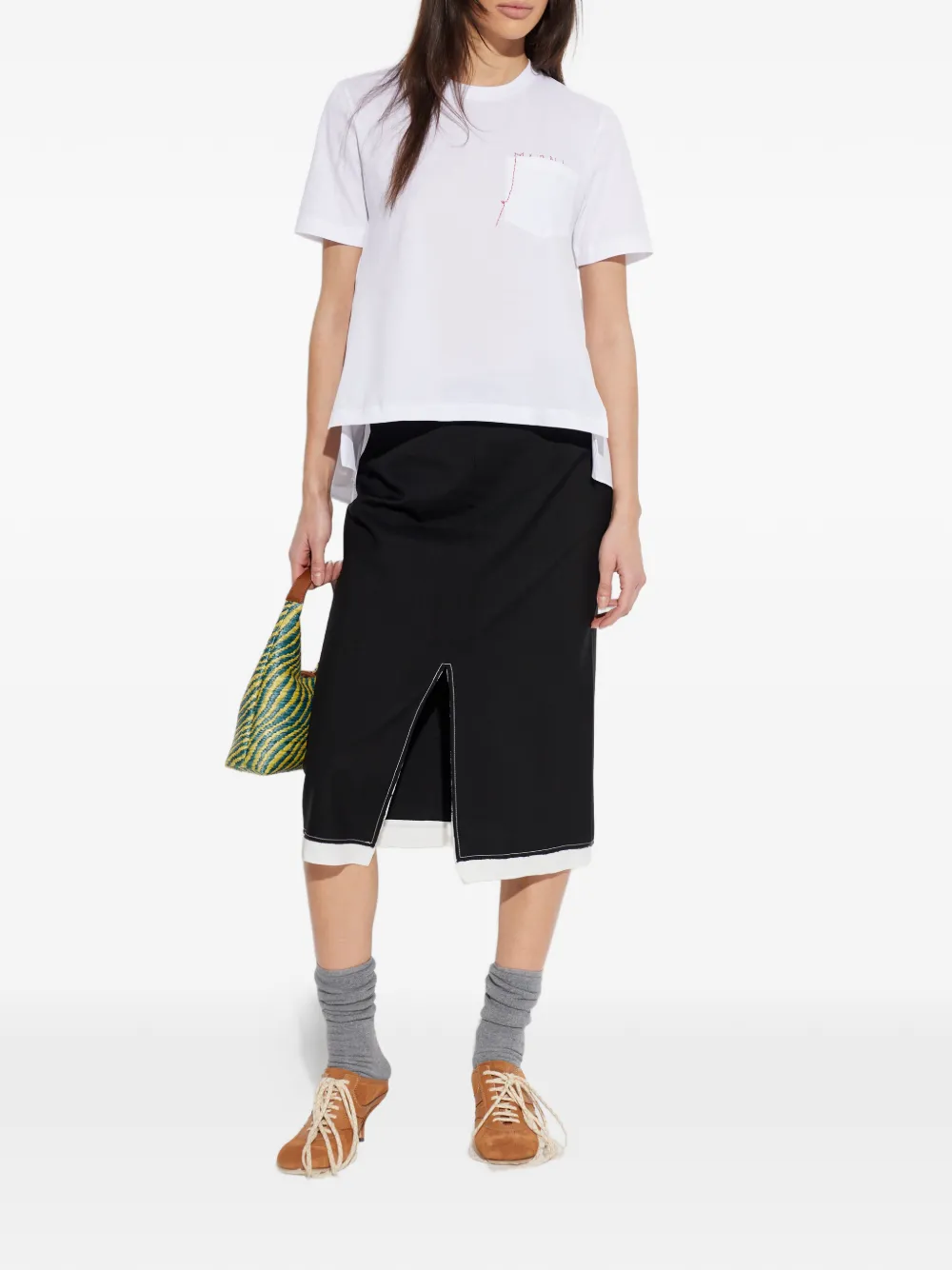 Marni Midi-rok met geborduurd logo en split Zwart