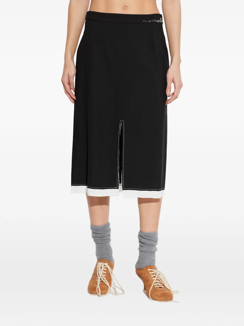 Marni Midi-rok met geborduurd logo en split Zwart