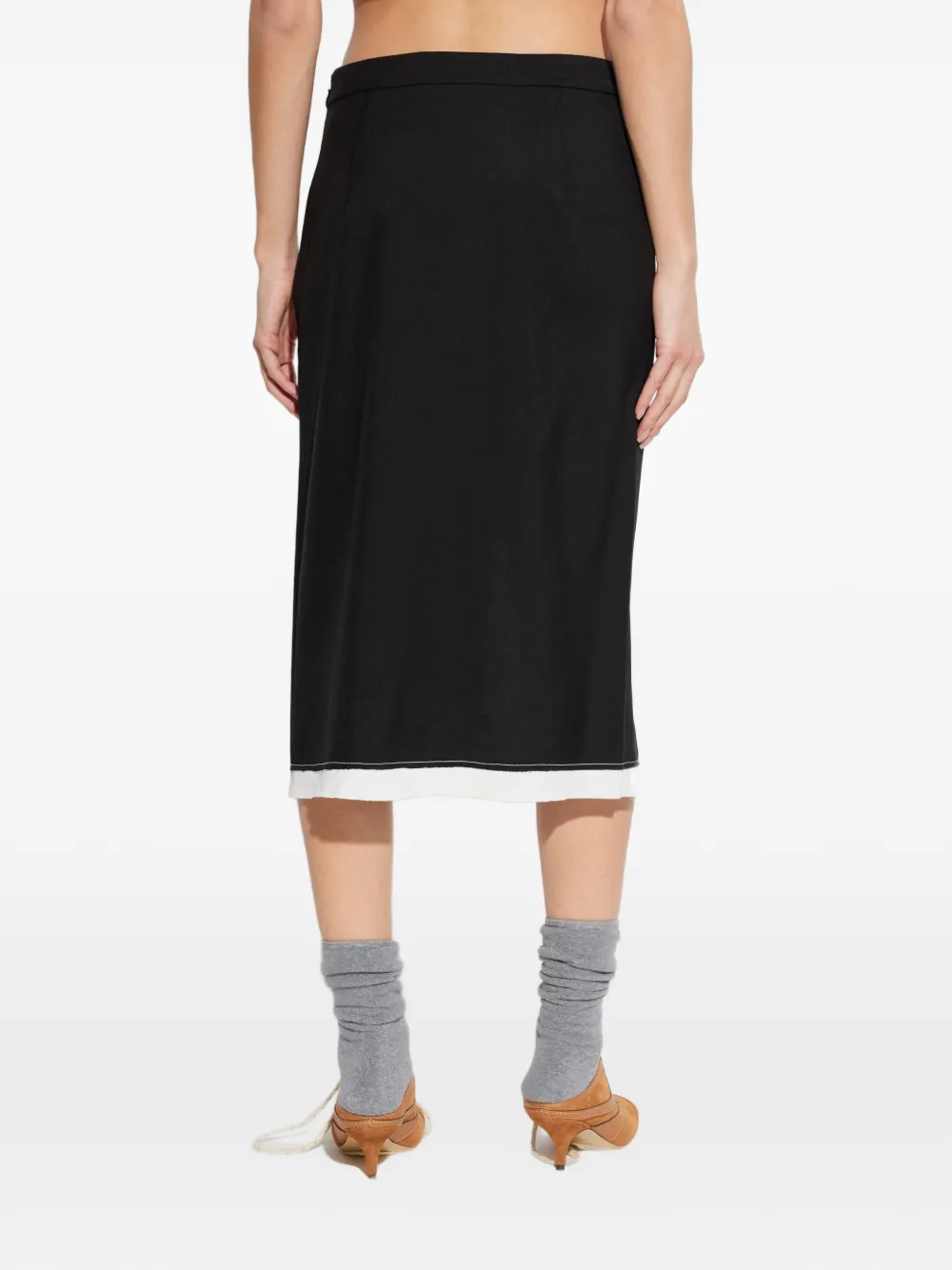 Marni Midi-rok met geborduurd logo en split Zwart