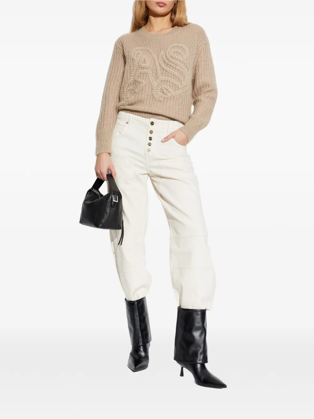  Allsaints Cable-knit Long-sleeve Sweater - Neutrals 