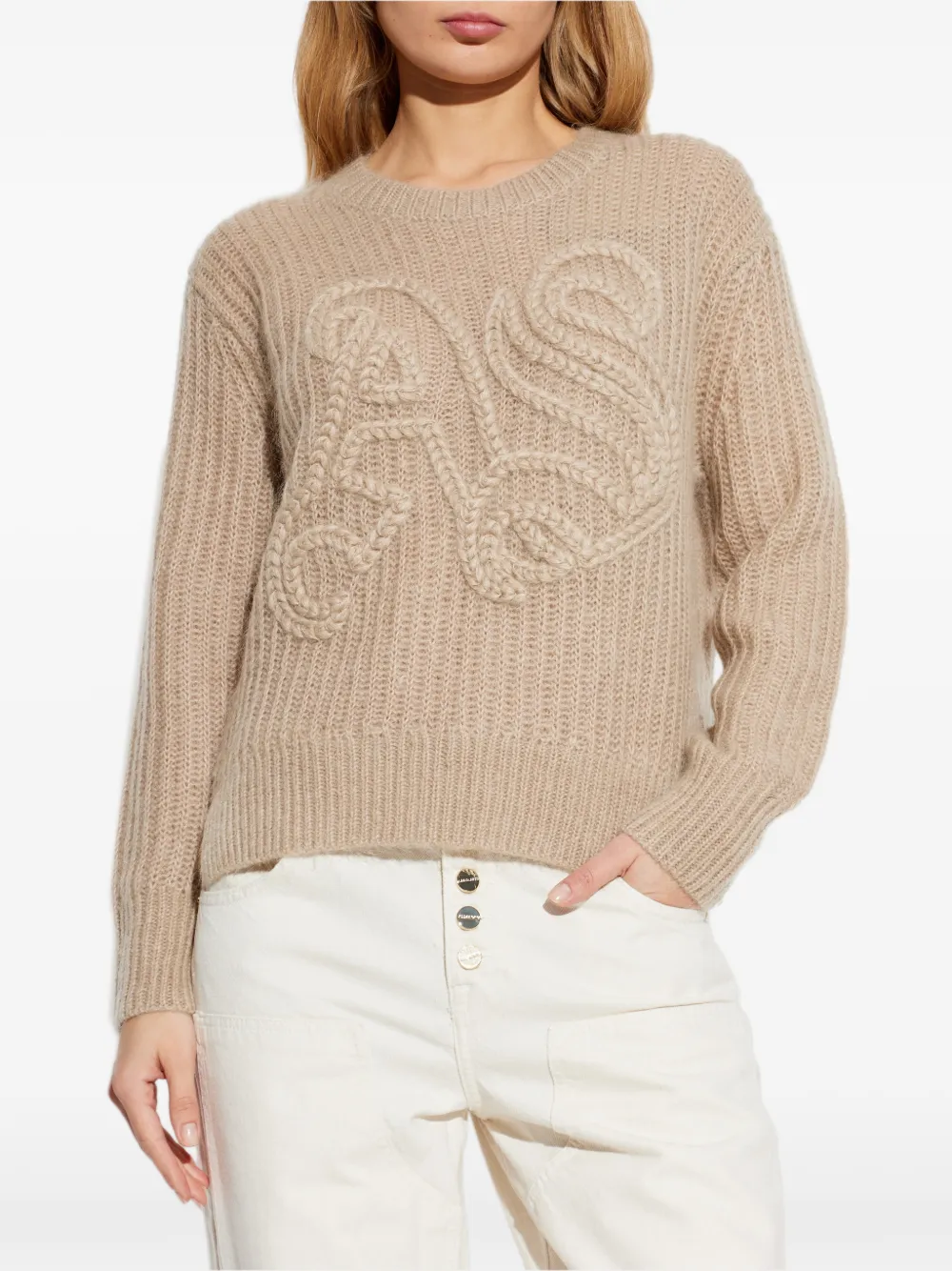  Allsaints Cable-knit Long-sleeve Sweater - Neutrals 