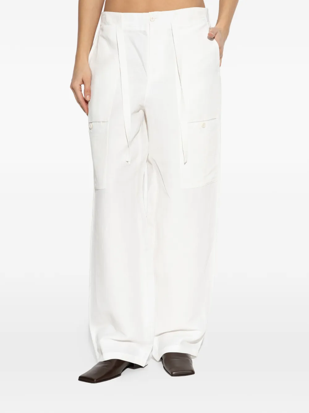JIL SANDER+ Broek met cargo zak en striksluiting Wit