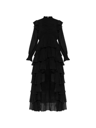 AllSaints Leila Ruffled long-sleeve Midi Dress | Black