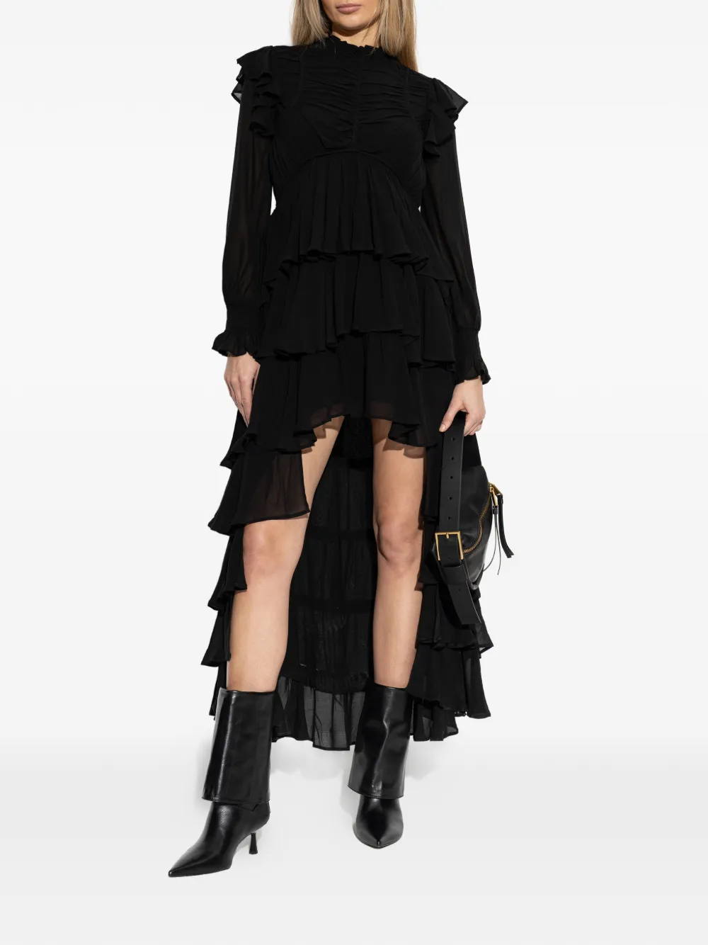 Leila Ruffled Long-Sleeve Midi Dress