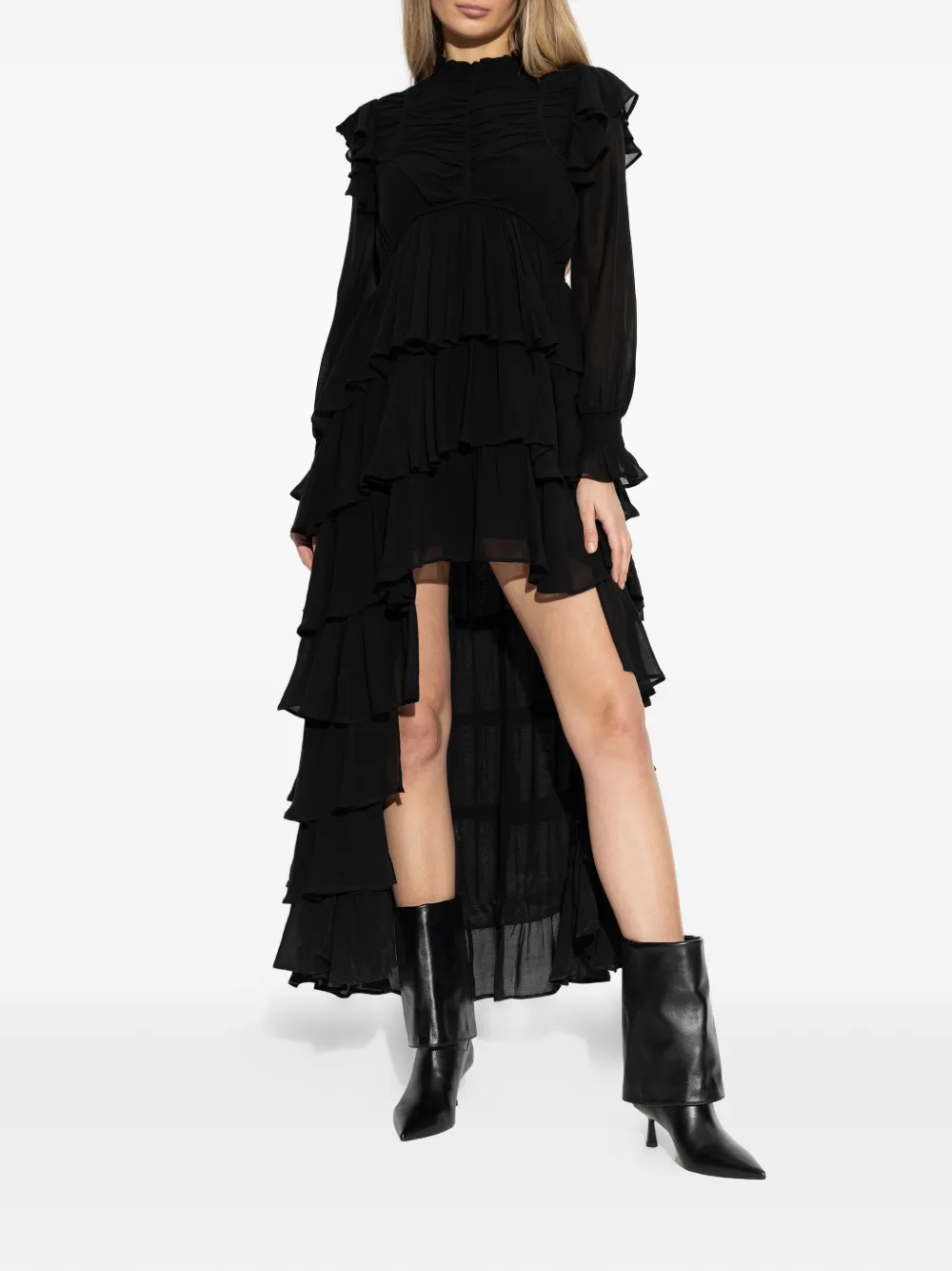 Leila Ruffled Long-Sleeve Midi Dress