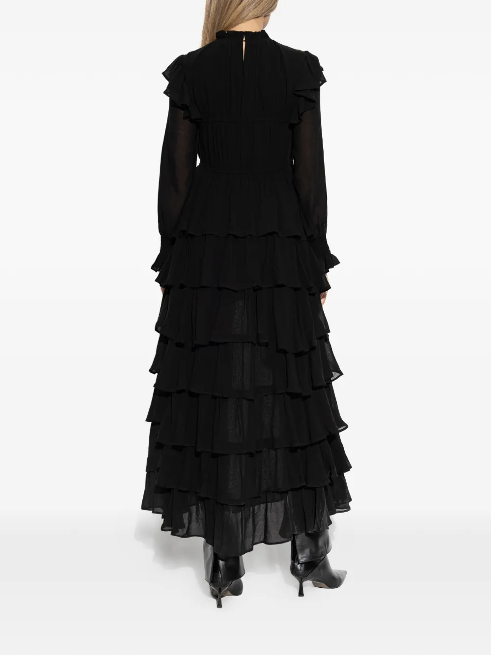 Leila Ruffled Long-Sleeve Midi Dress