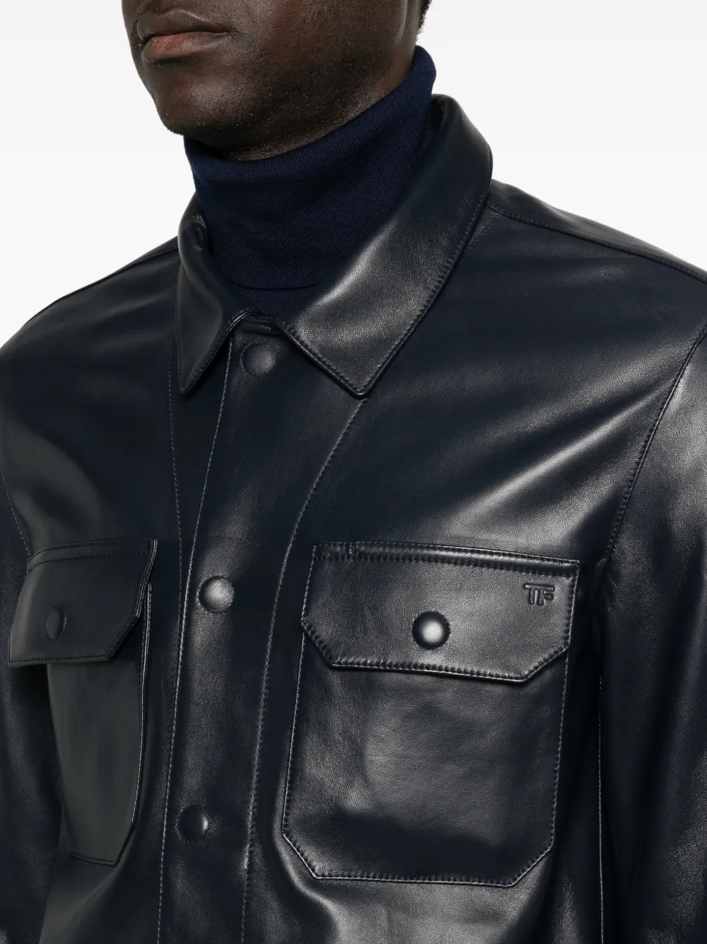 TOM FORD Leren jack met zak Blauw