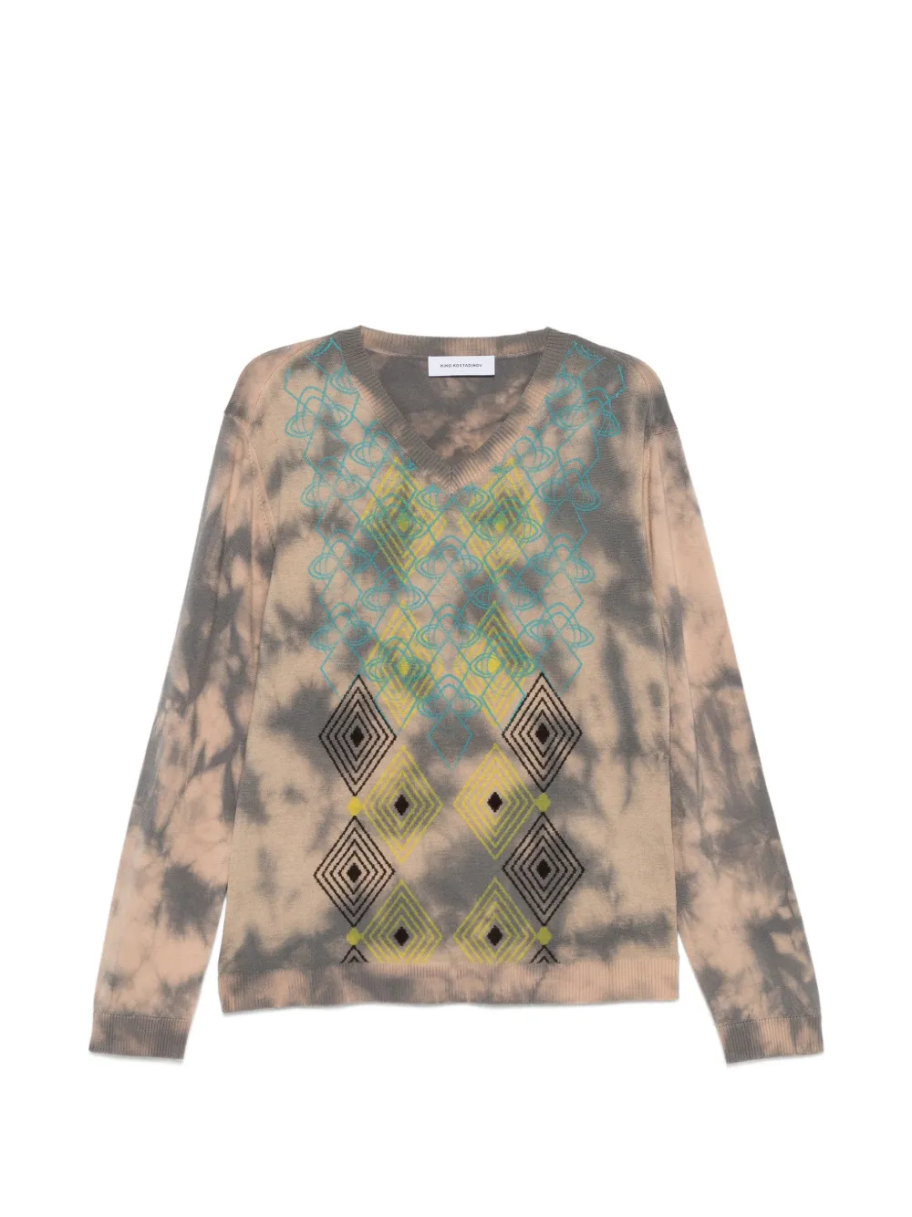 Kiko Kostadinov Hatha geometric-pattern tie-dye V-neck sweater - Toni neutri