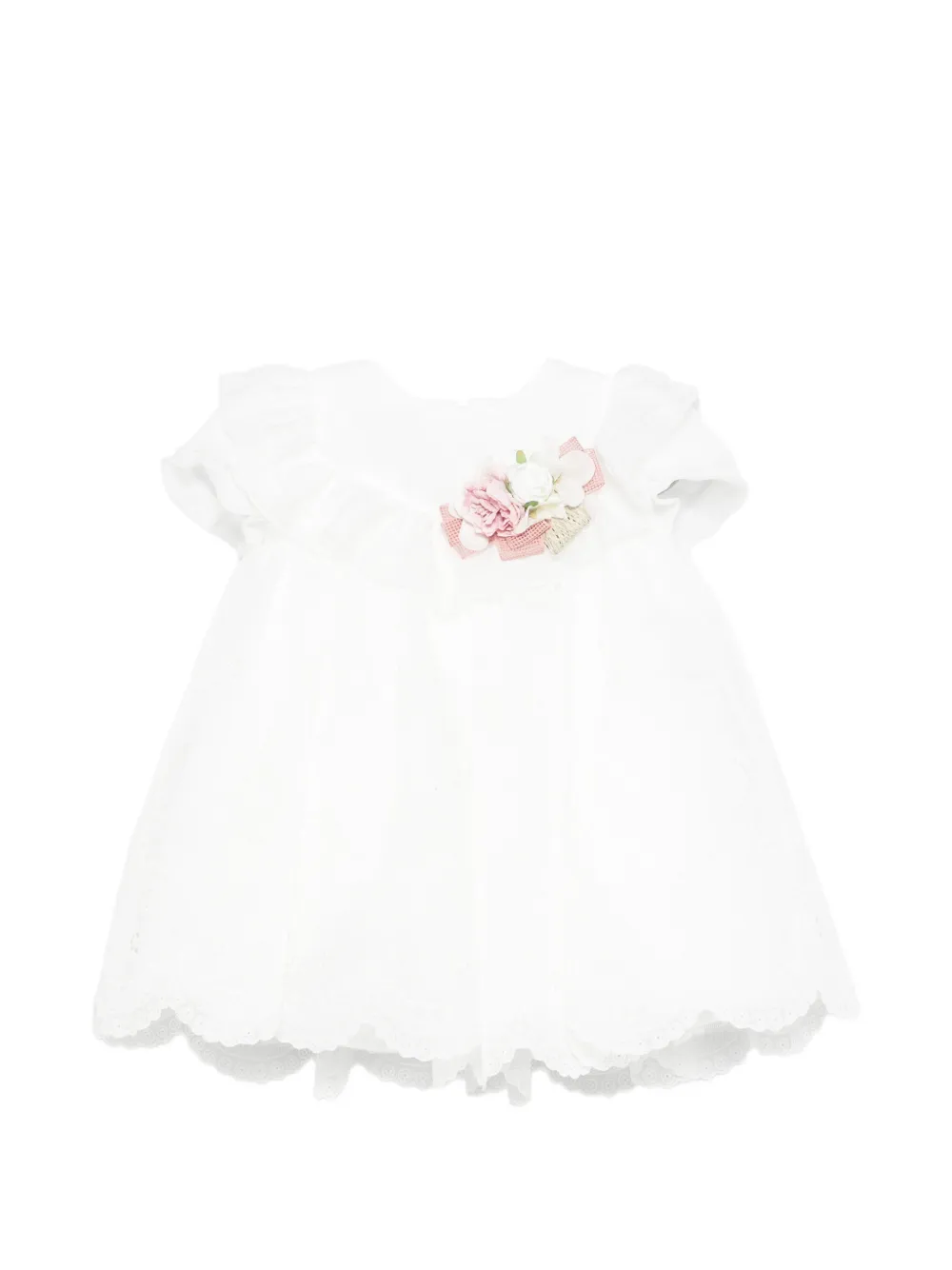 Colorichiari floral-appliqué ruffled dress - Bianco