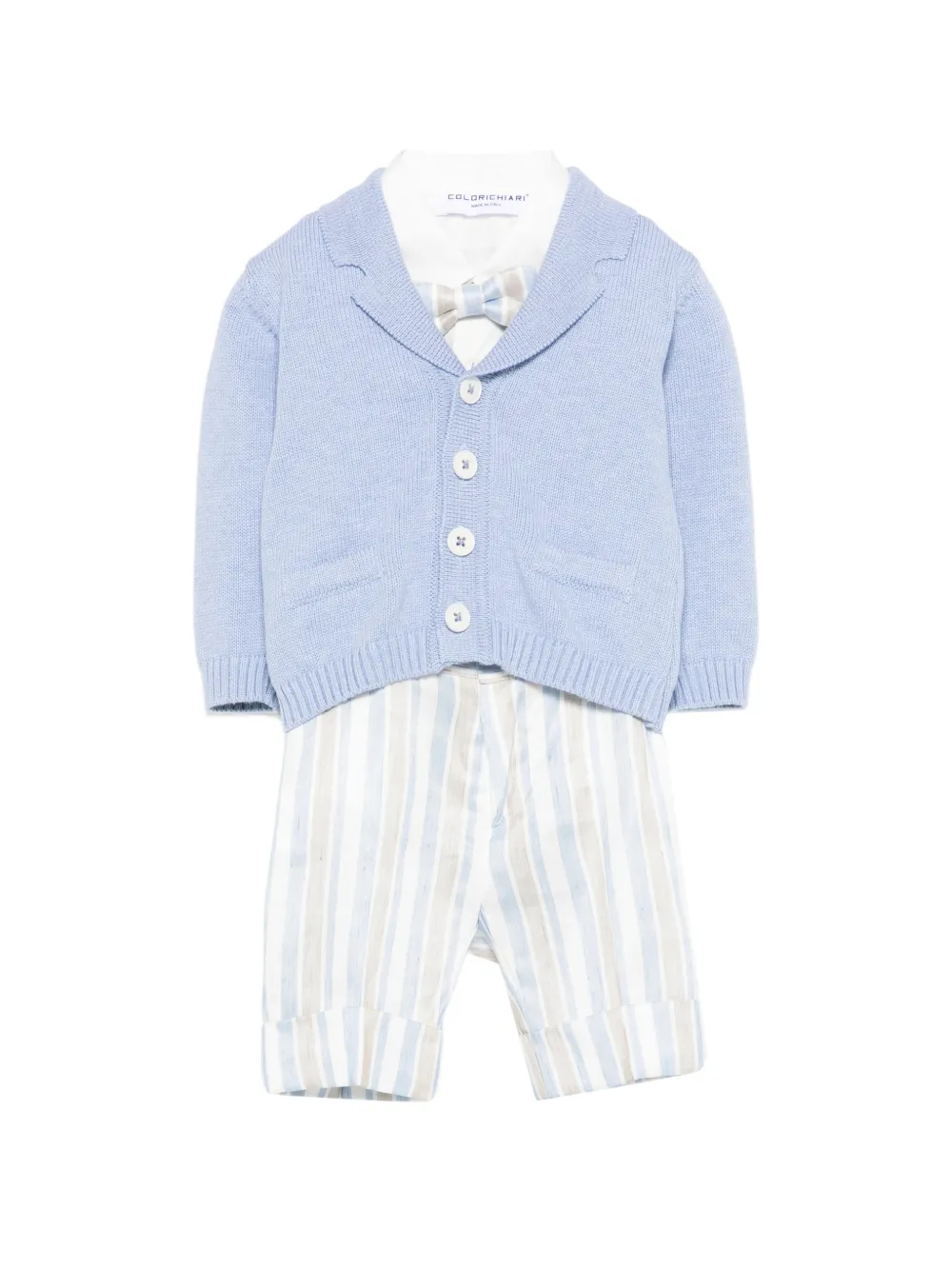 Colorichiari striped-pattern bow-detail dungarees set (set of four) - Bianco