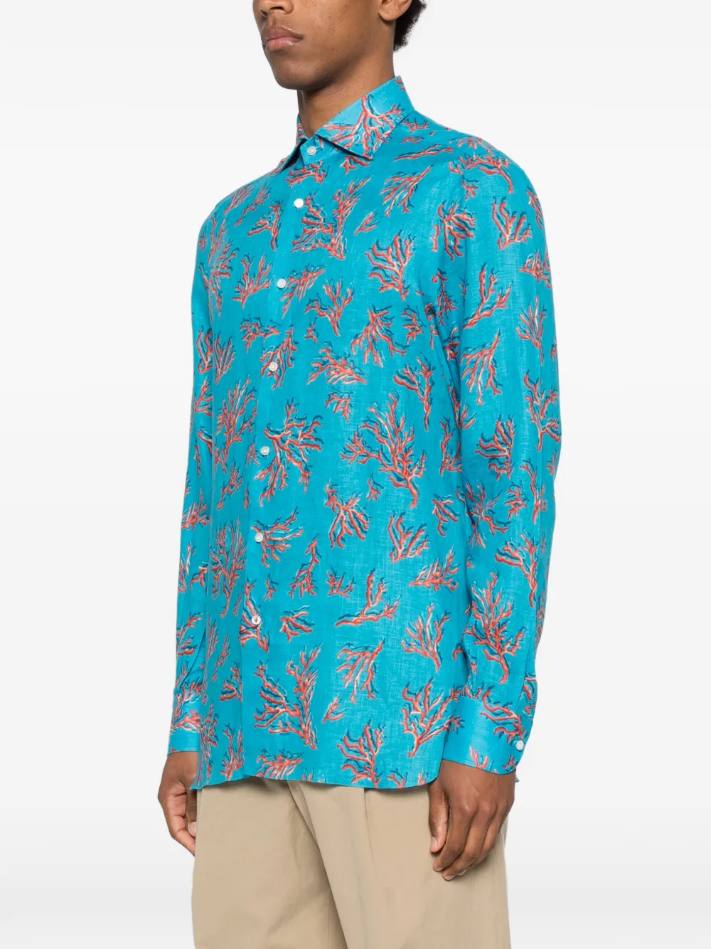  Isaia Patterned Shirt - Blue 