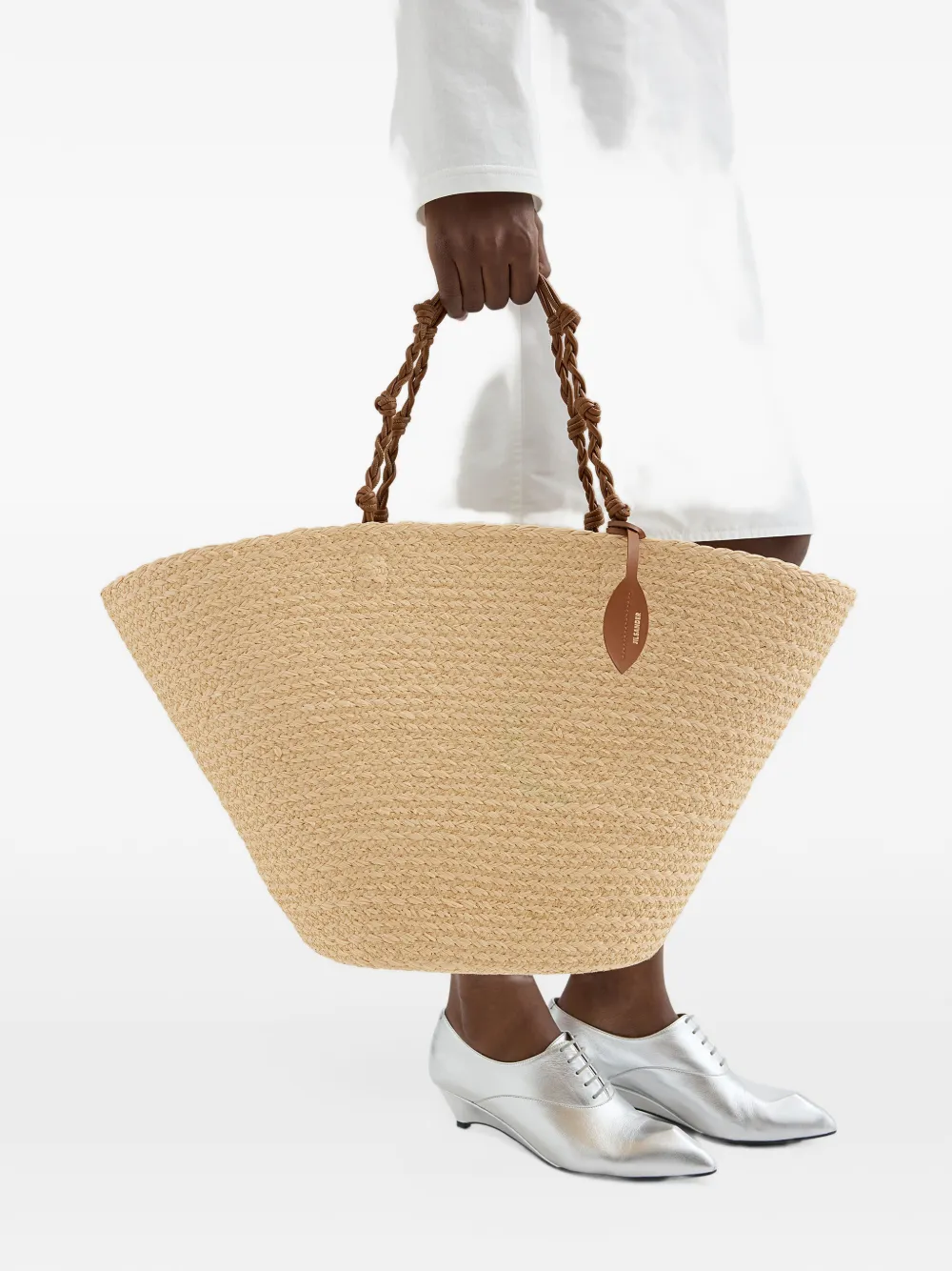 Jil Sander Grote Tangle geweven shopper Beige