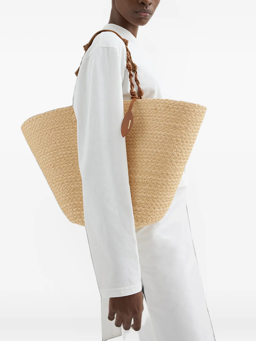 Jil Sander Grote Tangle geweven shopper Beige