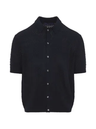 新同☆ラルフローレン パープルレーベル レーヨンニットカーディガン 黒M☆ Ralph Lauren Purple Label シェブロンカーディガン | ブルー