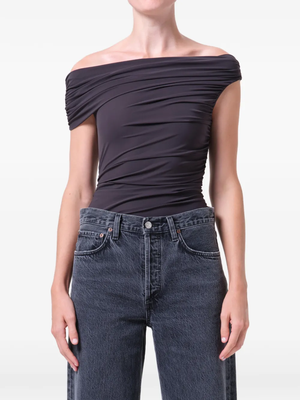 Agolde Sherilyn Draped Bodysuit - Grey 