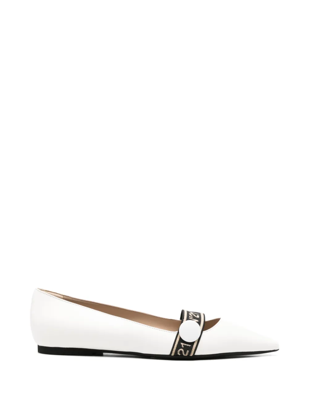 Nº21 pointed toe strap ballet flats - Bianco