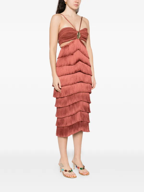 Patbo AMBER FRINGE MIDI DRESS - Brown Patbo AMBER FRINGE MIDI DRESS - Brown