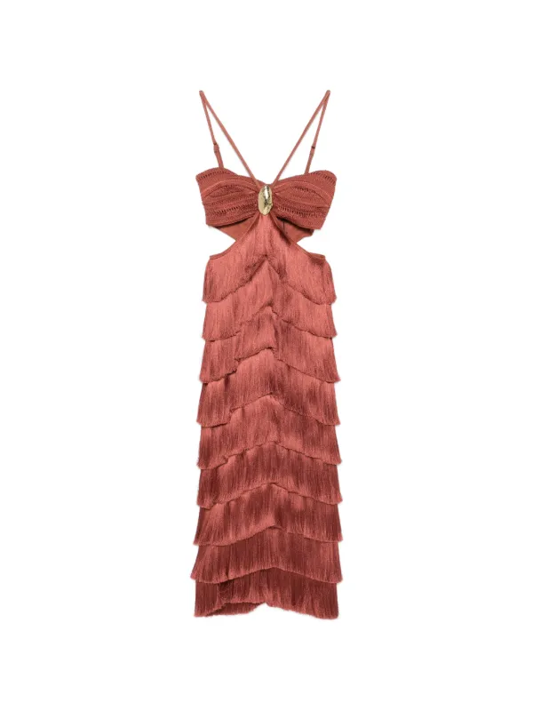 farm rio brown fringed sleeveless midi dress Brown Fringed Sleeveless Midi Dress – FARM Rio main image 0