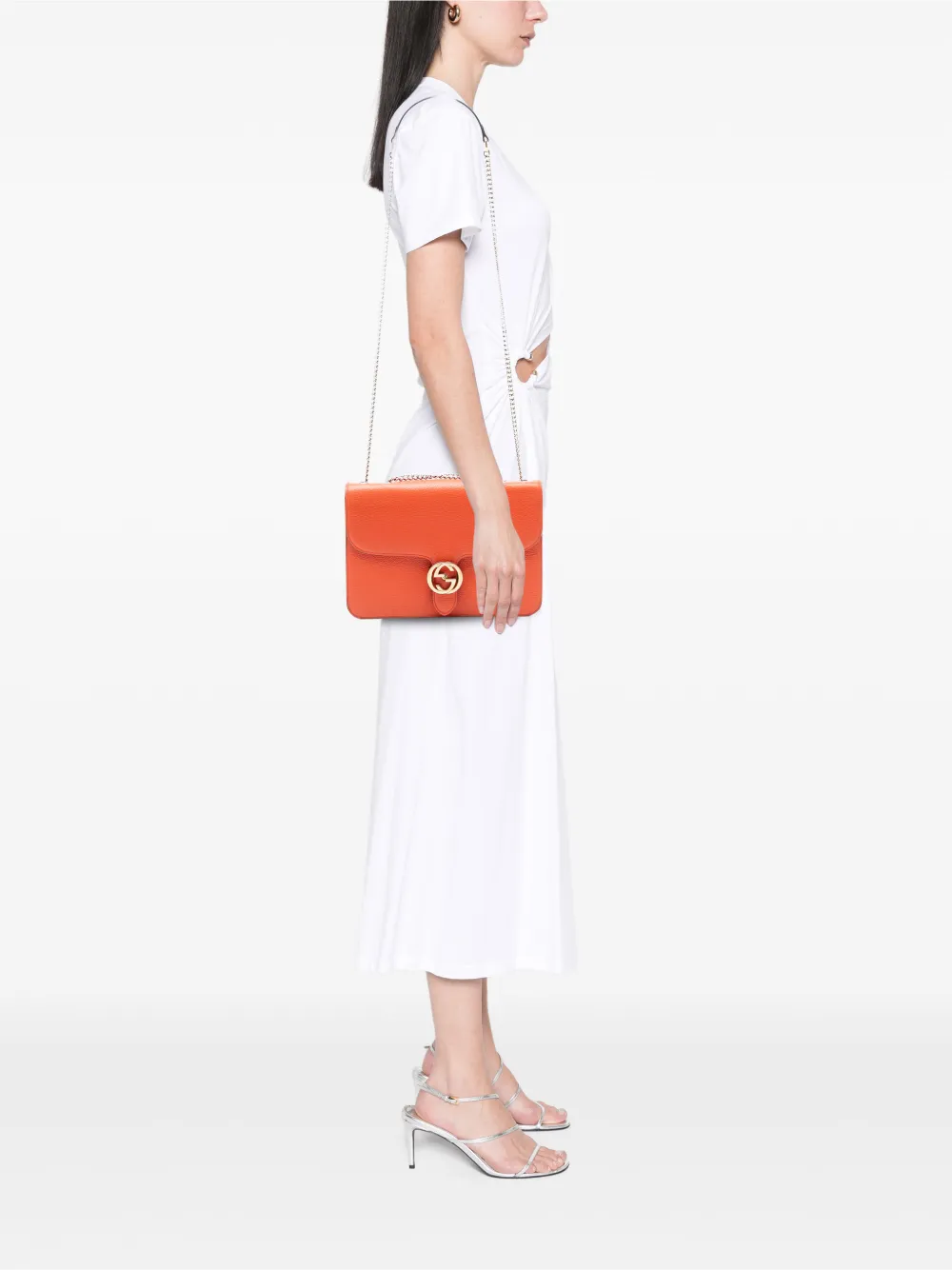  Gucci Pre-owned Sac à Bandoulière Médium En Cuir De Veau Dollar à Plaque Interlocking G (2016-2025) - Orange 