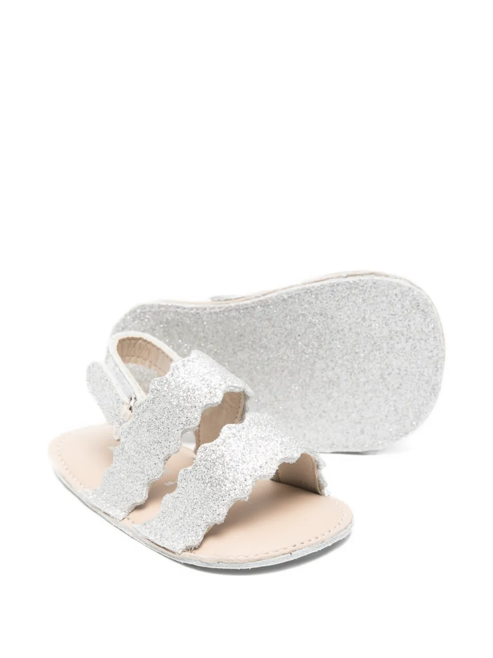 BabyWalker scalloped-trim strap sandals Zilver