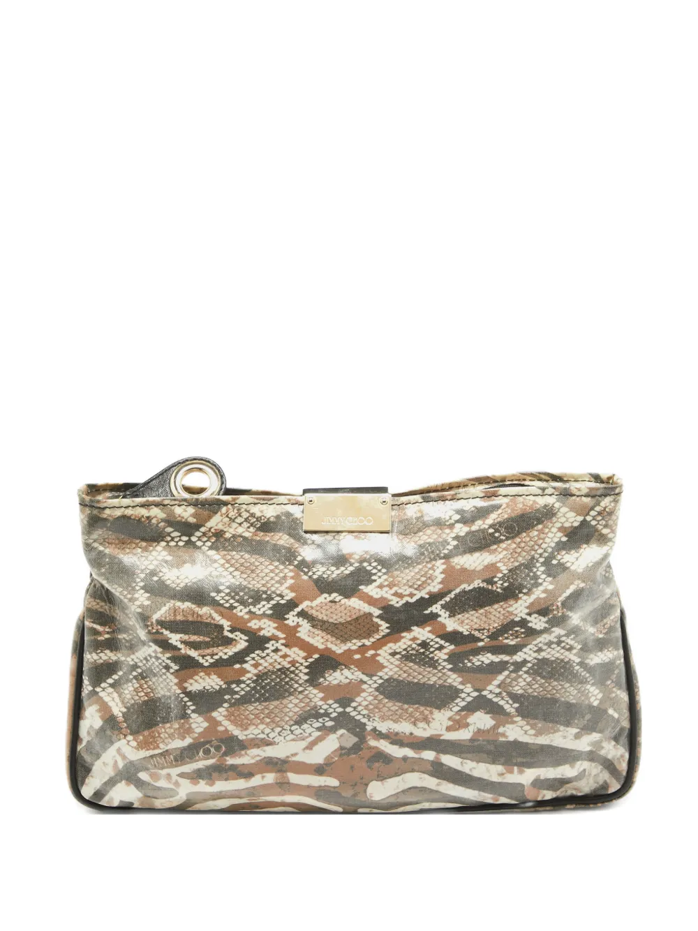 Jimmy Choo Pre-Owned python-print leather zip clutch bag - Toni neutri