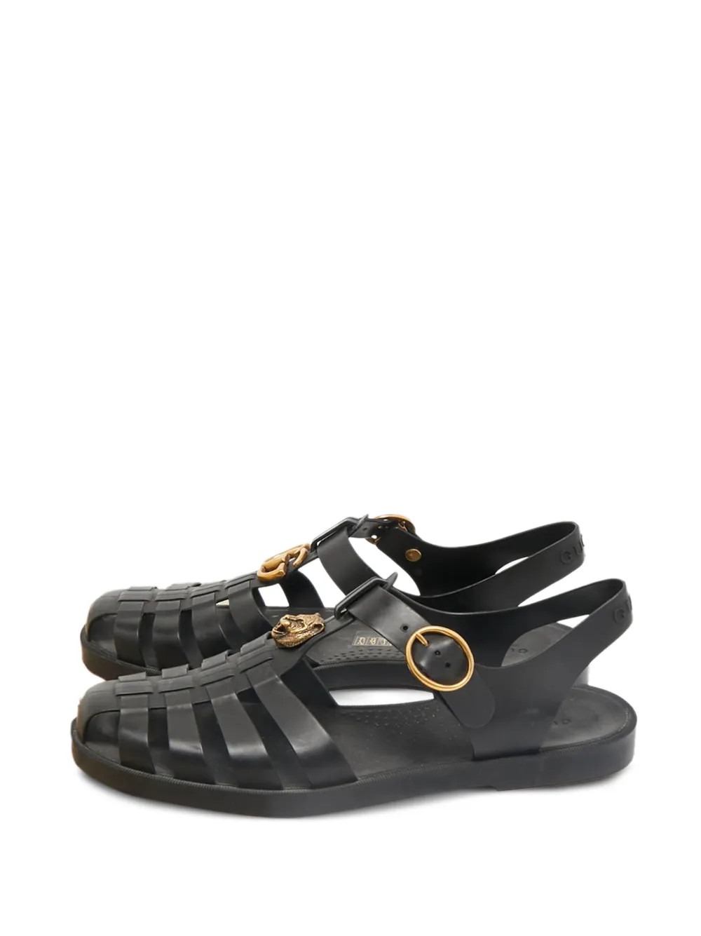 Gucci Pre-Owned lion head double g sandals - Nero