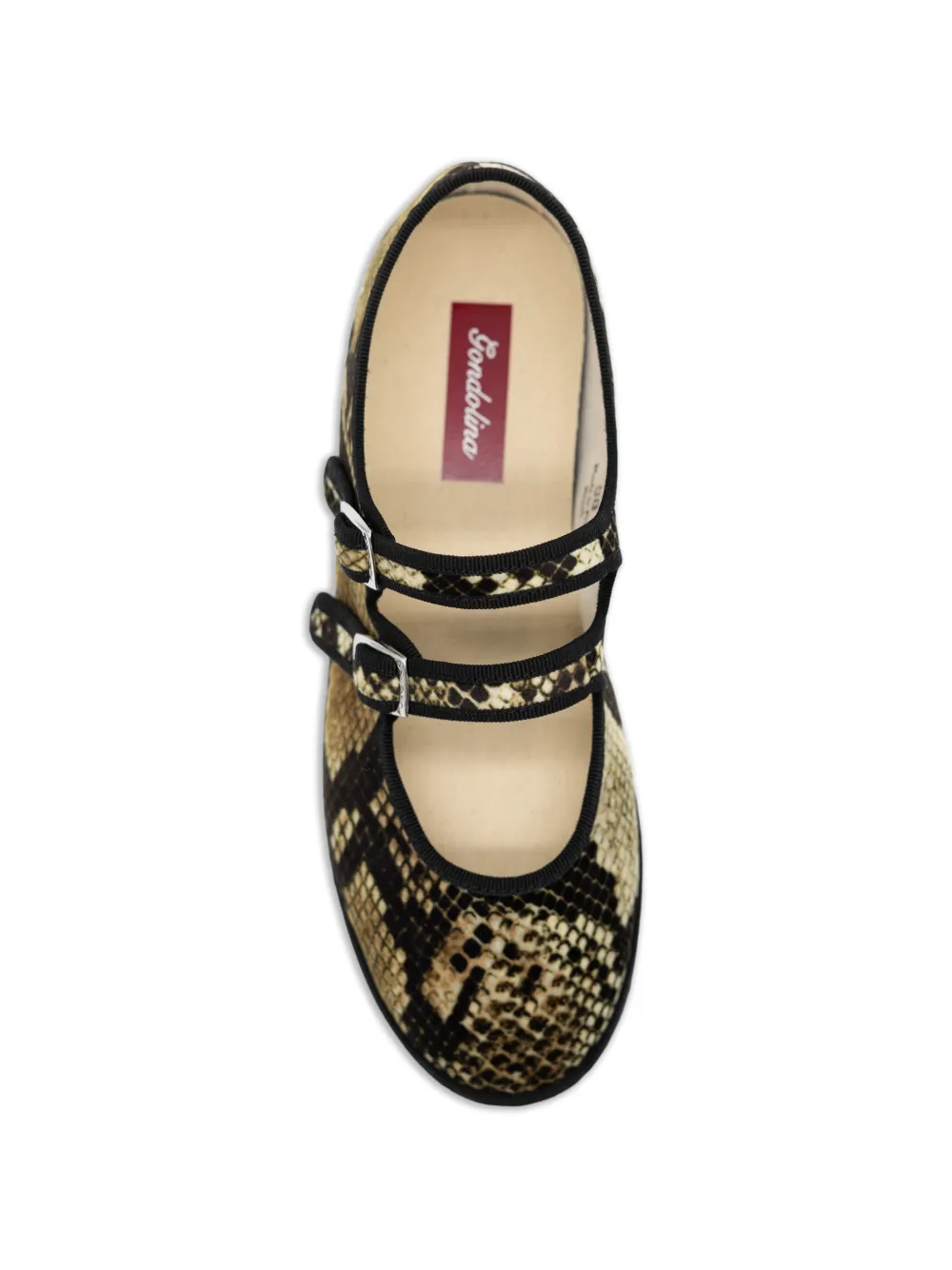Gondolina Mary Jane ballerina's met slangenprint Bruin