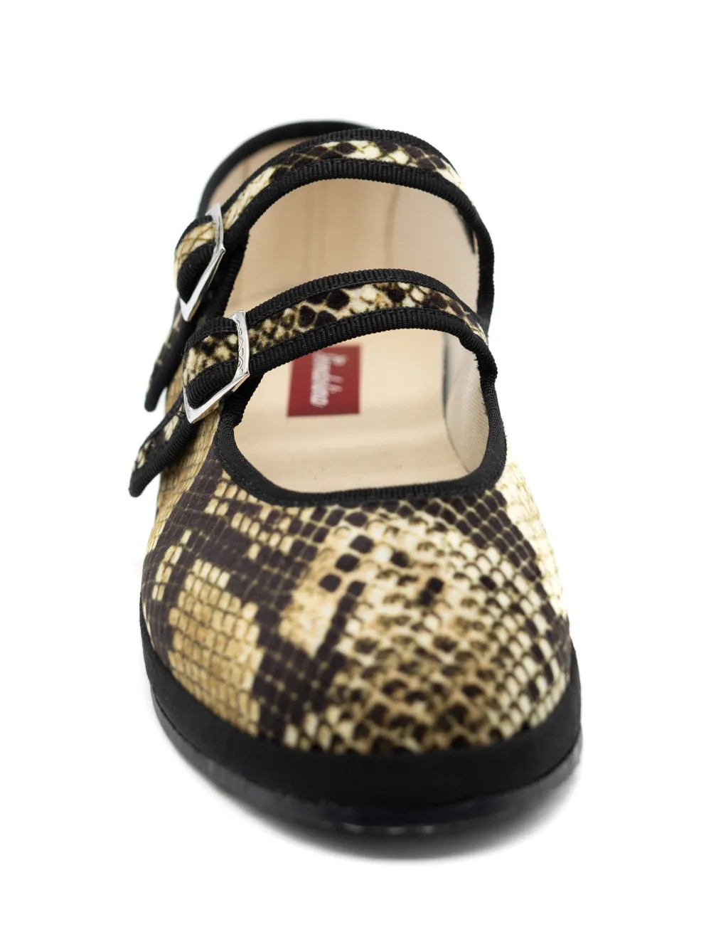 Gondolina Mary Jane ballerina's met slangenprint Bruin