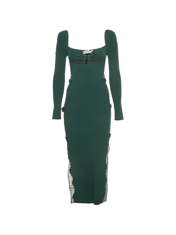 Self-portrait Ribbed Lace Midi Dress - Green