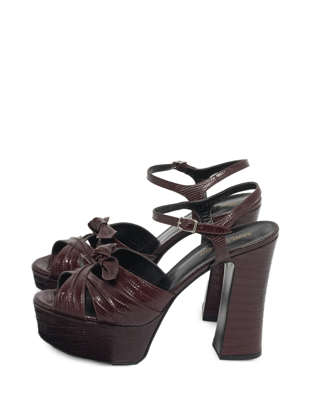 Saint Laurent Pre-Owned Candy lizard-embossed bow sandals - Braun