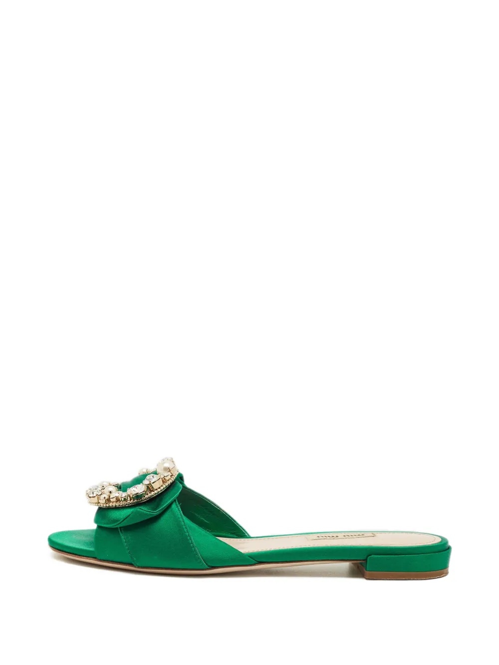 Miu Miu Pre-Owned satin crystal-embellished flat sandals - Verde