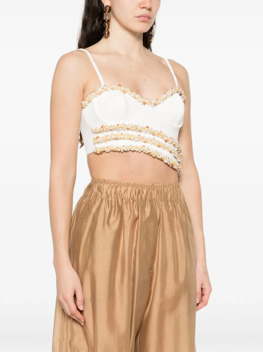  Patbo Jade Embellished Crop Top - Neutrals 
