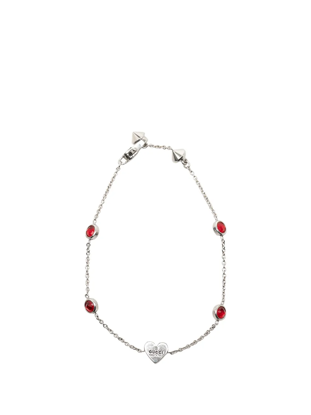 Gucci Pre-Owned 2000-2015 Sterling Silver Bejeweled Heart bracelet - Rosso