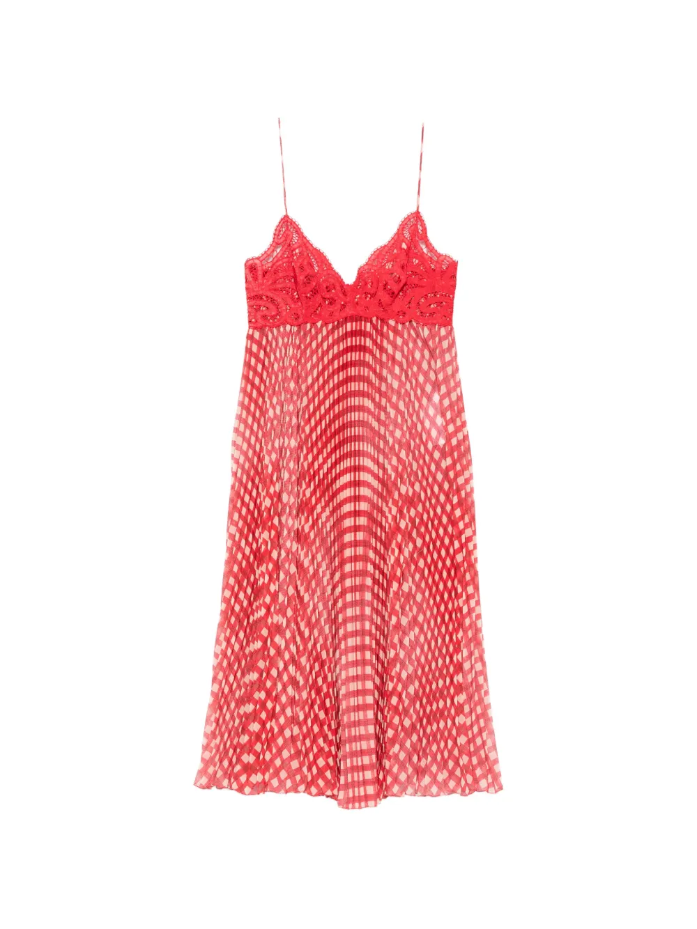 Ermanno Scervino lace-detail check midi dress - Rosso