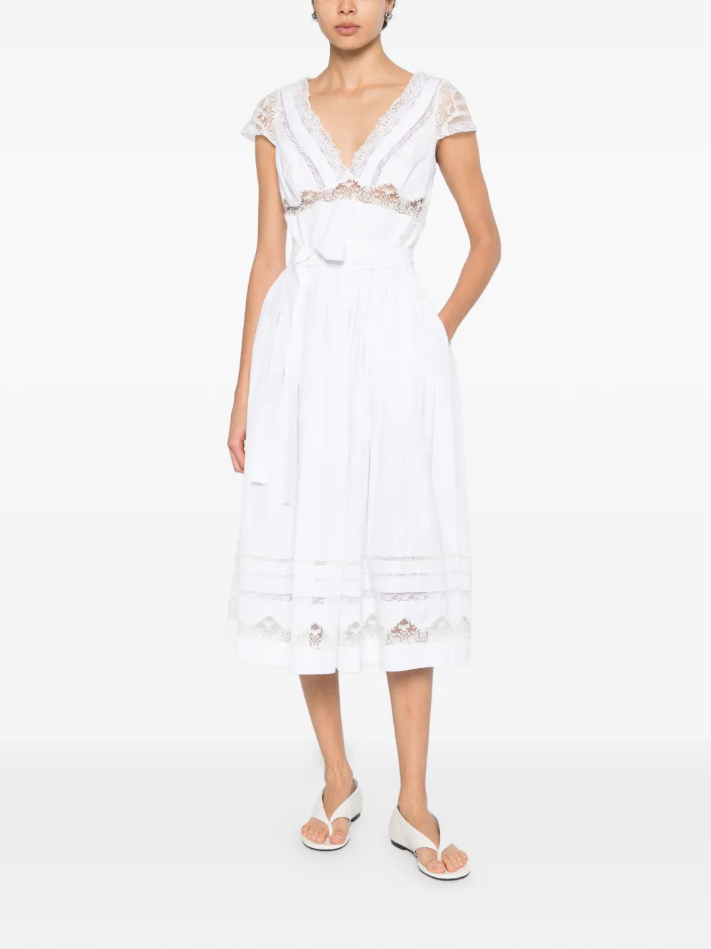 Ermanno Scervino Midi-jurk met kanten detail en V-hals Wit