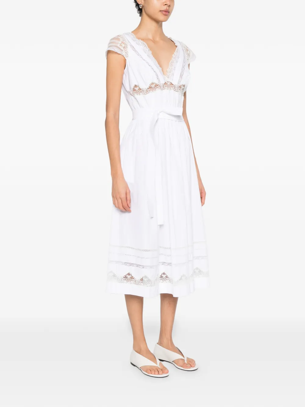 Ermanno Scervino Midi-jurk met kanten detail en V-hals Wit