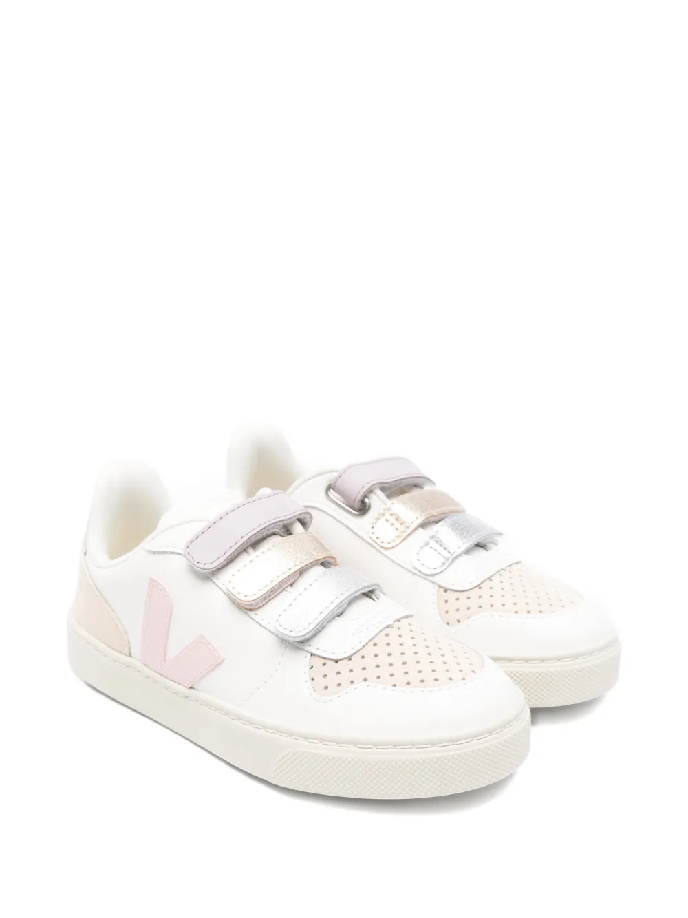 VEJA Kids V-10 touch-strap leather sneakers - Bianco