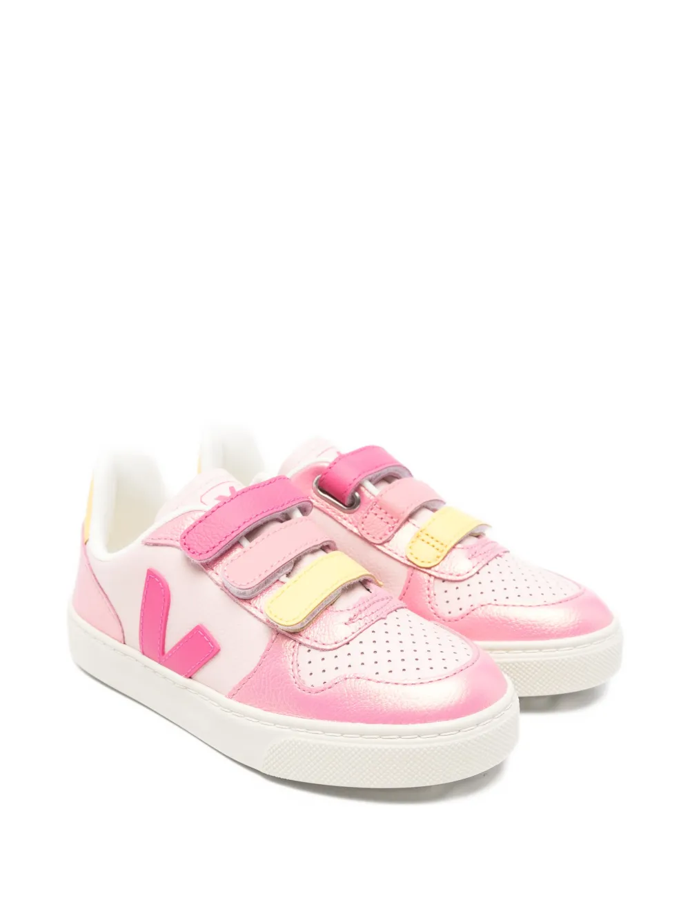 VEJA Kids V-10 touch-strap leather sneakers - Rosa