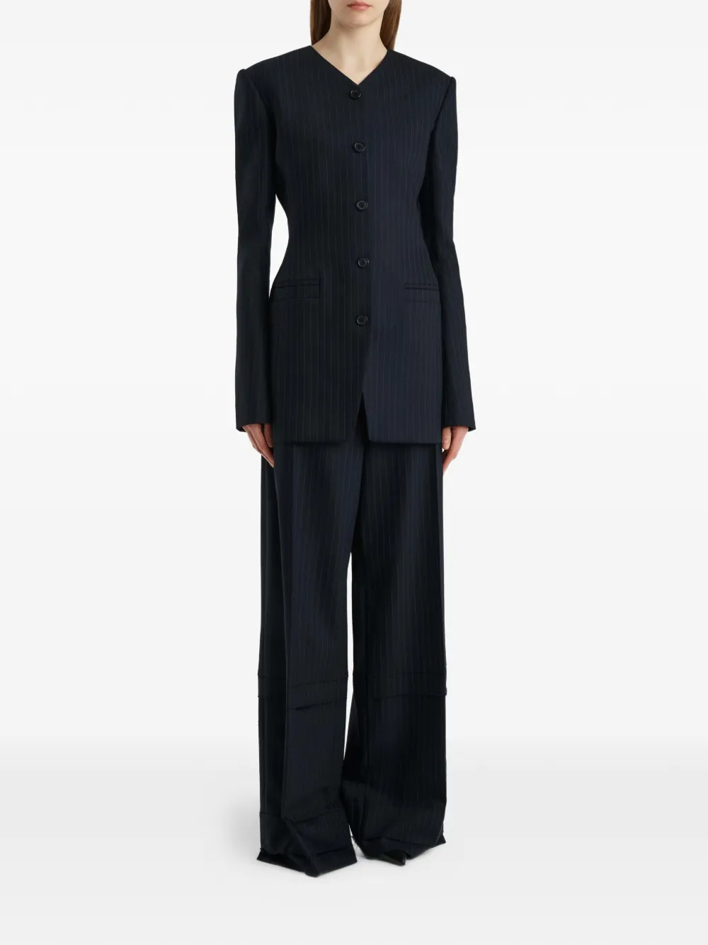  Khaite Naran Pinstripe Button Jacket - Blue 