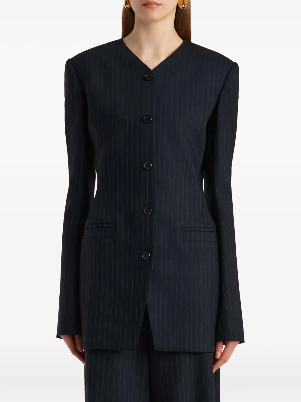  Khaite Naran Pinstripe Button Jacket - Blue 