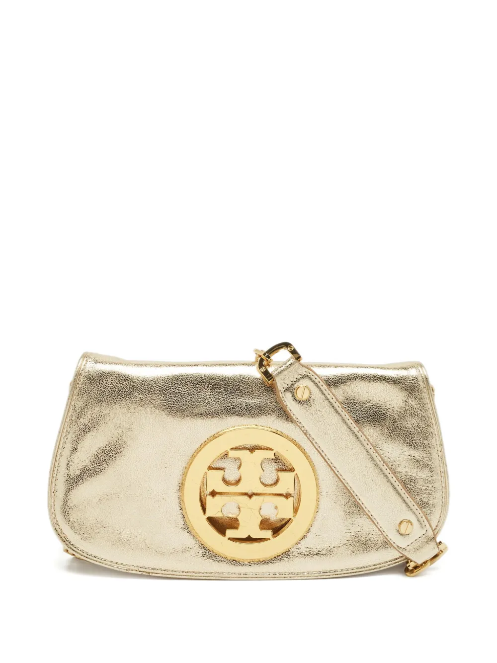 Tory Burch Clutch Reva in pelle con logo - Oro