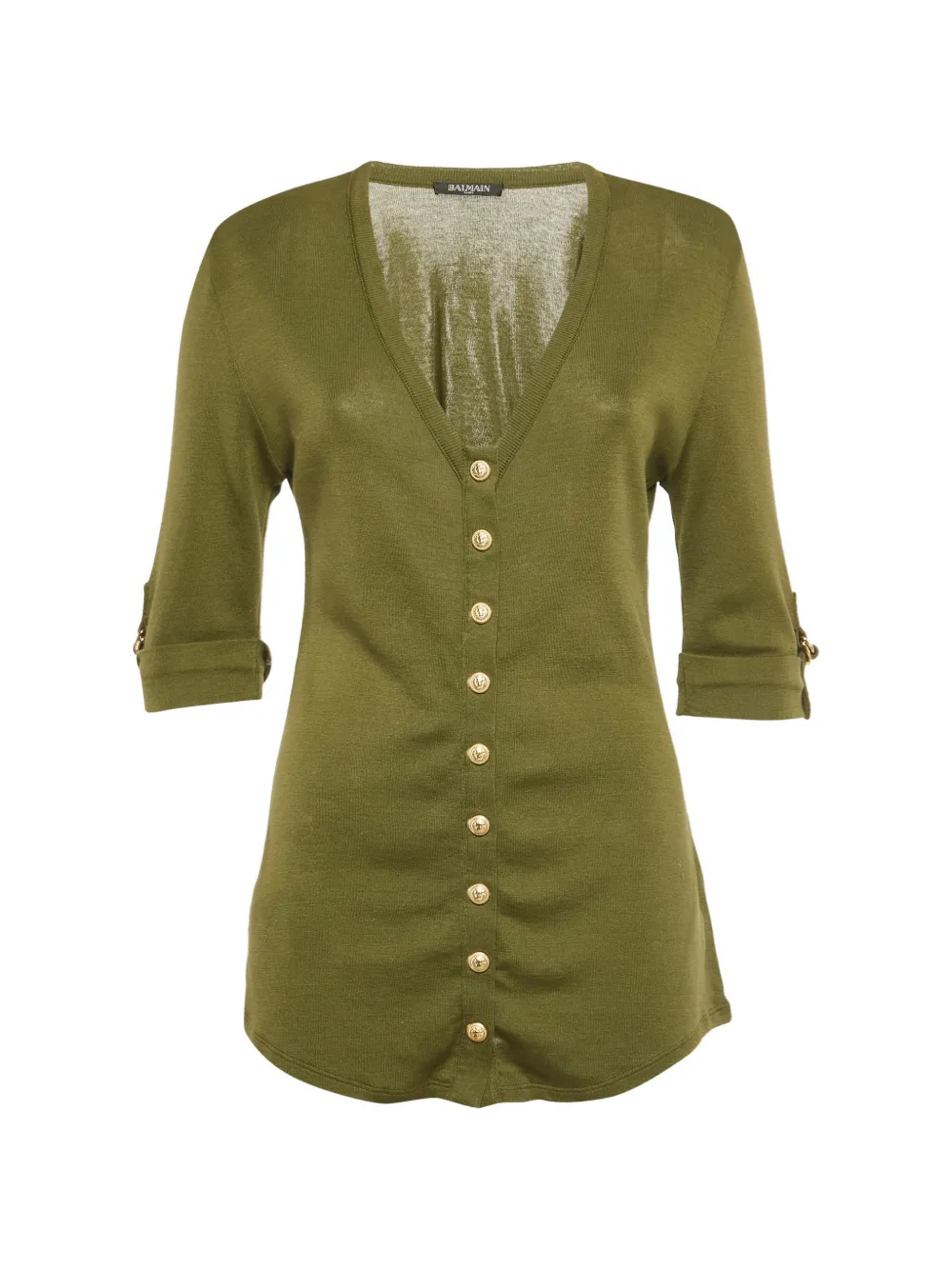 Balmain Pre-Owned V-neck ribbed top - Verde