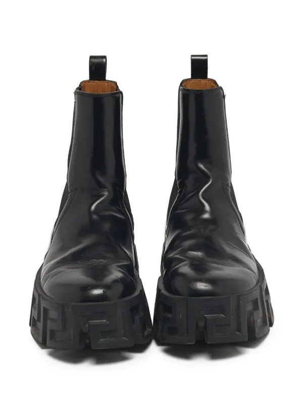 Versace Pre-Owned Greca Leather Ankle Boots | Black | FARFETCH