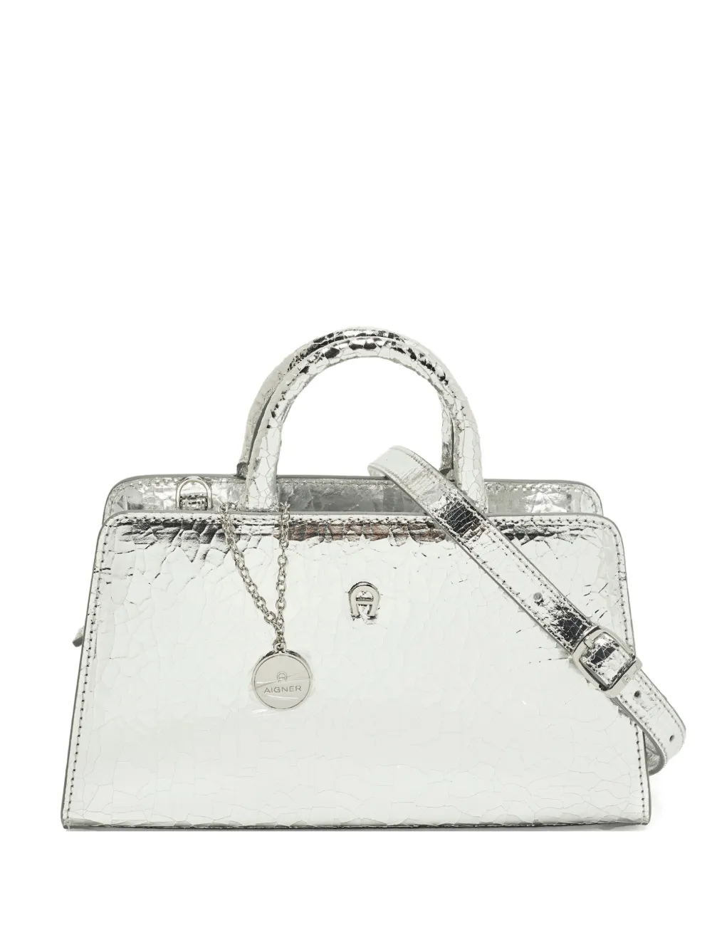 Aigner Vintage mini Cybill crackled tote bag - Argento