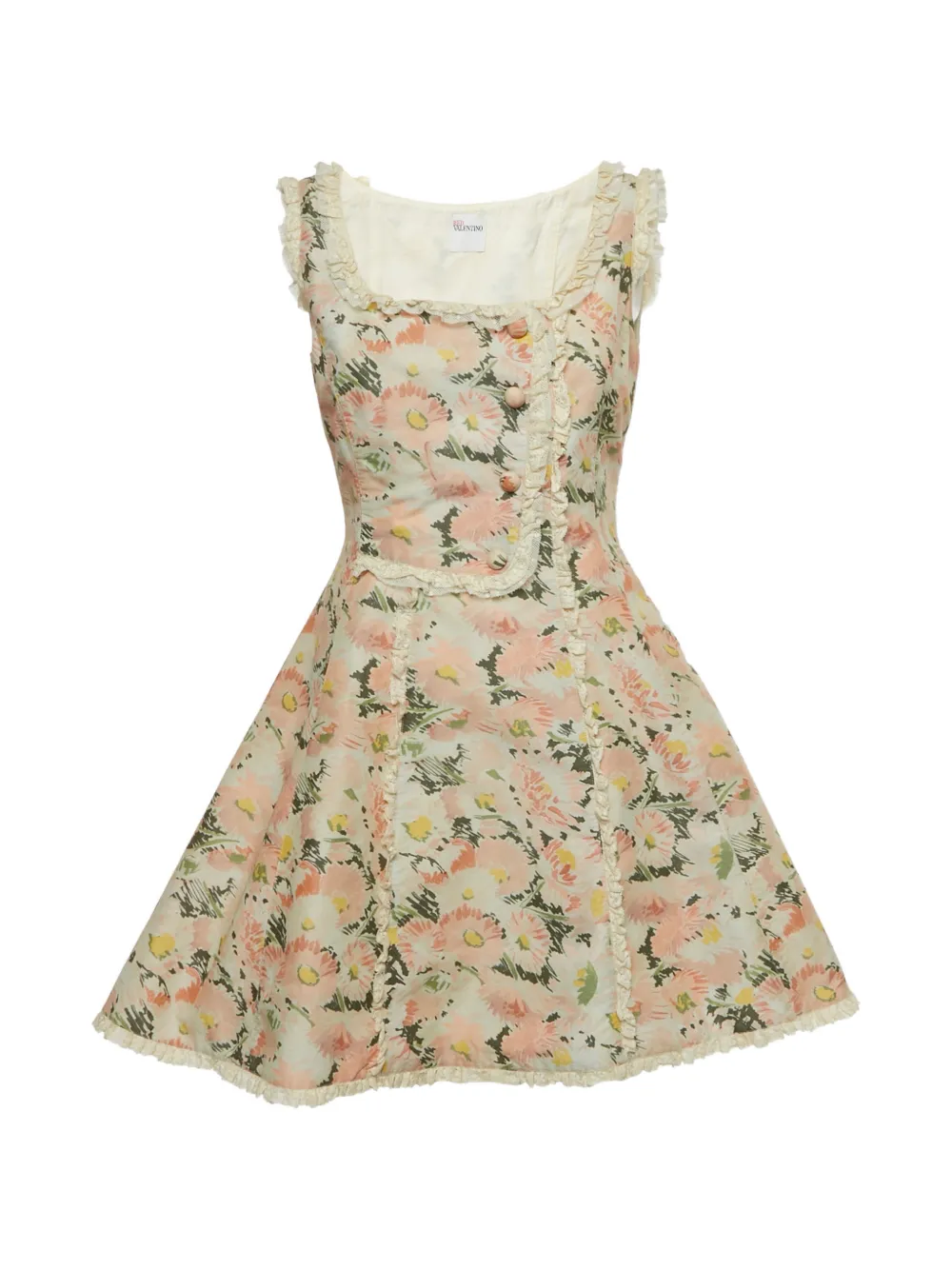 Pre-owned Red Valentino Vintage Floral-print Ruffle Mini Dress In Neutral