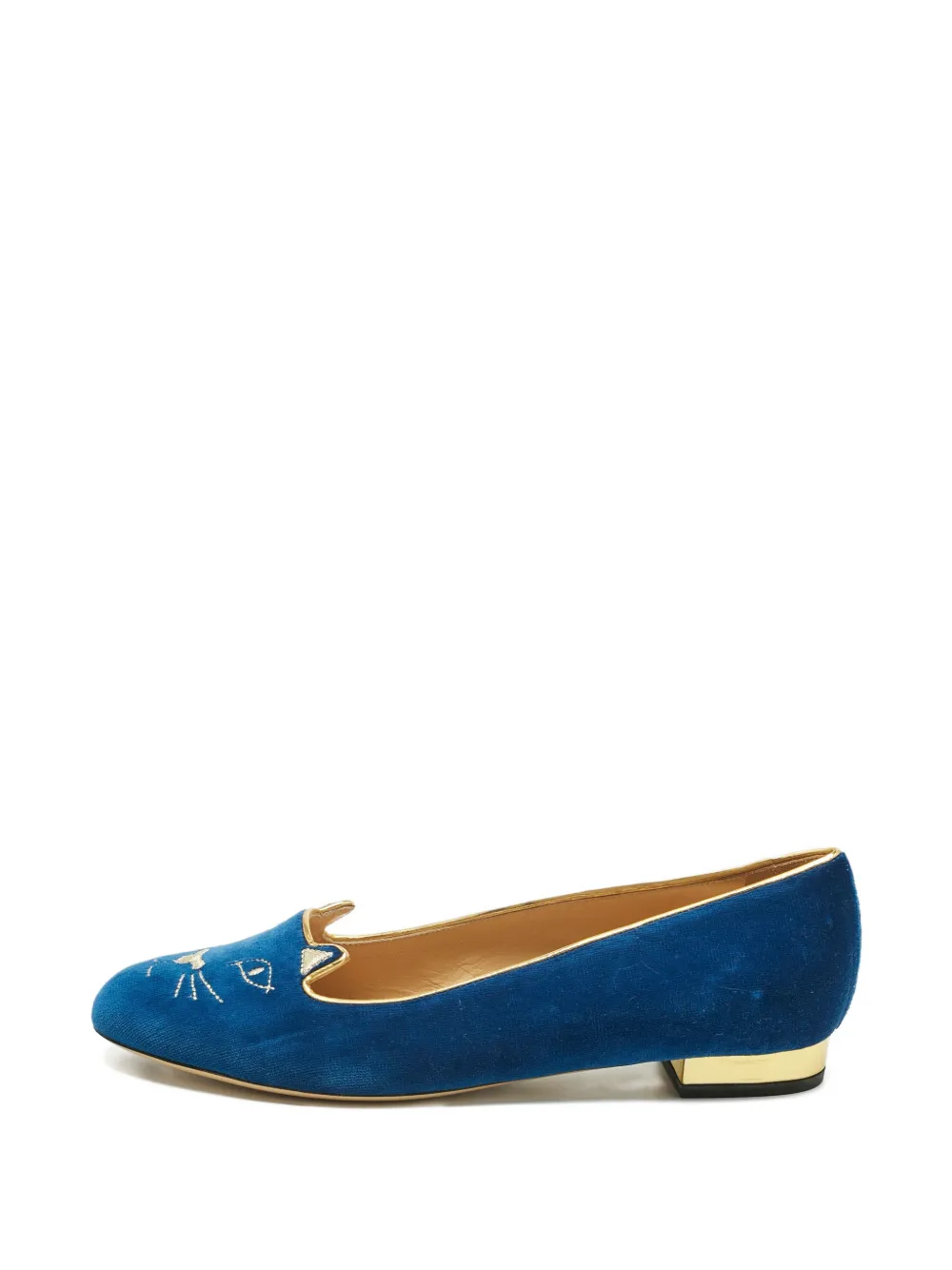 Charlotte Olympia velvet embroidered ballet flats - Blu